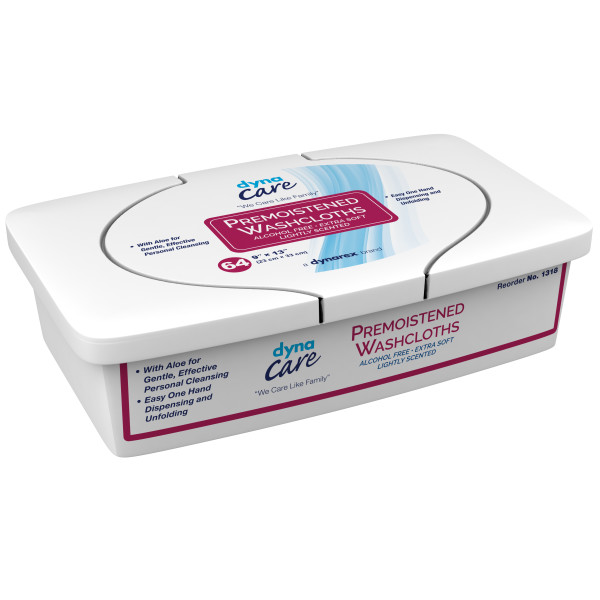 Premoistened Adult Washcloths 9 x 13in – 64 wipes/tub