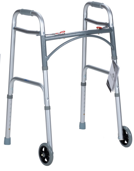 Adult Two Button Folding Walker with 5inch Wheels