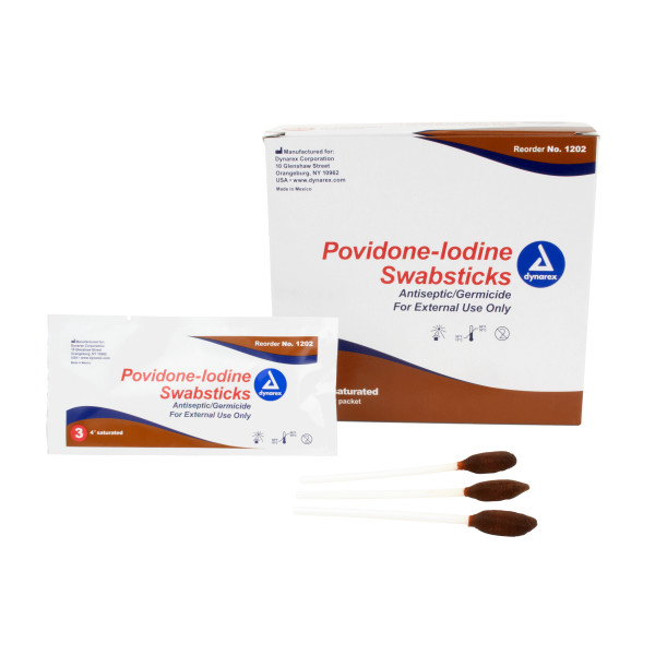 Povidone-Iodine Swabsticks, 3 swabsticks per packet
