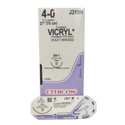 Ethicon Coated Vicryl Suture, Size 4-0, SH-1, 27″, 36/Box